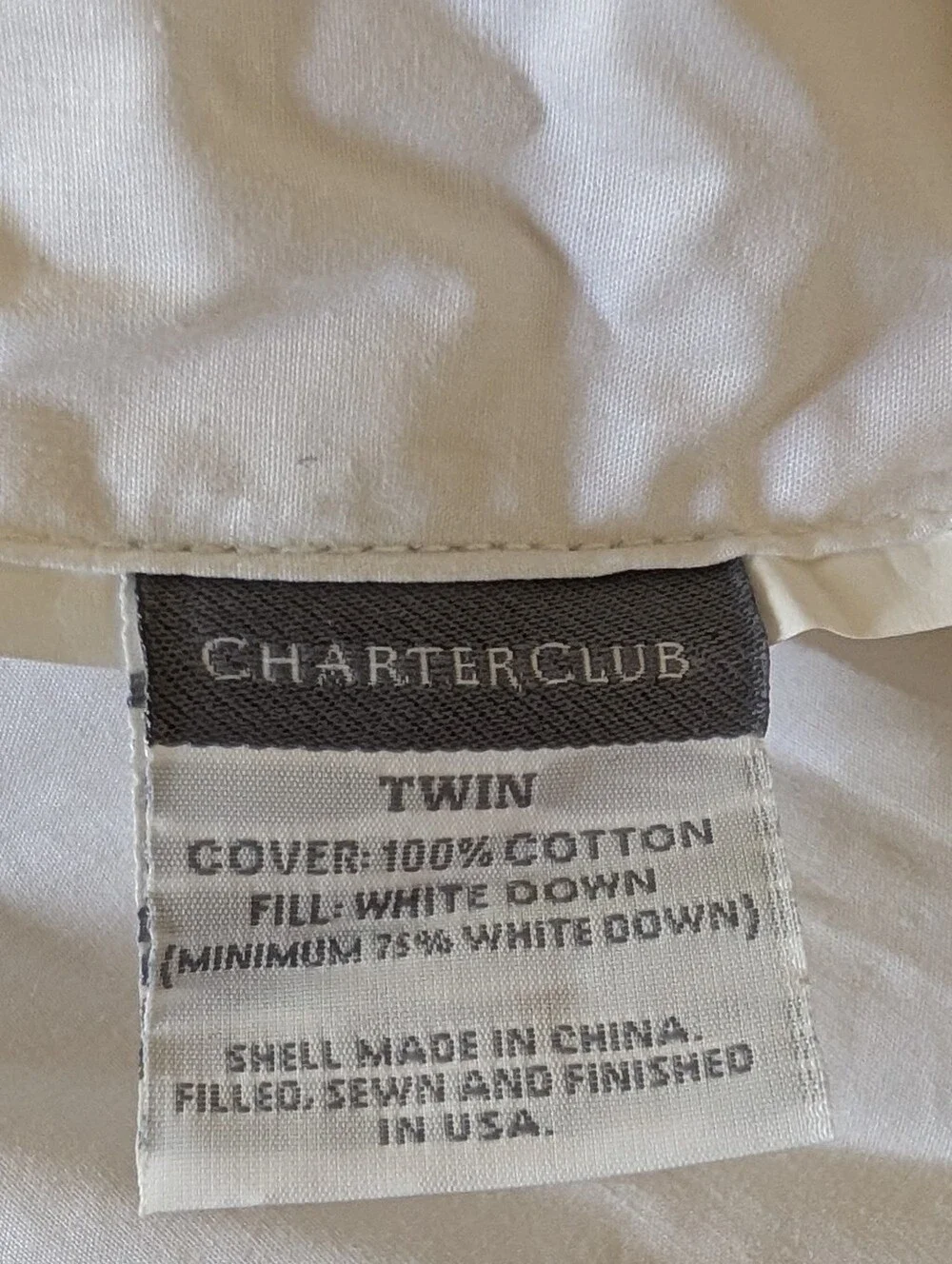 CHARTER CLUB HOME white diamond down comforter TWIN
